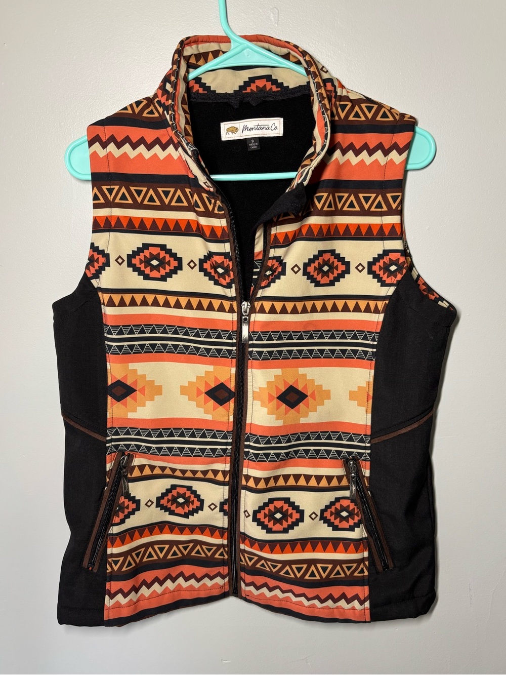 Montana Co Womens Small Aztec Southwestern Fleece Lined Vest Geometric
